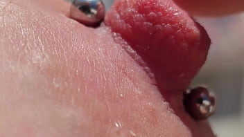 Preview 2 of Nurse Po - Playing Pierced Nipples Close Up on Balcony