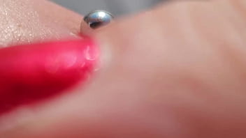 Preview 1 of Nurse Po - Playing Pierced Nipples Close Up on Balcony