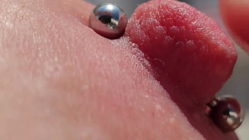 Preview 4 of Nurse Po - Playing Pierced Nipples Close Up on Balcony