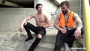 Preview 1 of Japanes Milf Massage - This old slut is so horny she sucks 2 construction workers at once