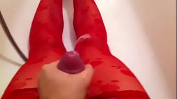 Preview 3 of Daddy And Virgin Dougther - cumshot in red stockings