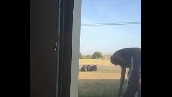Preview 3 of Monica Lara - Ebony bubble black butt with cucumber outside watching trash