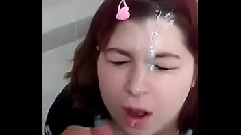 Preview 3 of More Of Us Playing - Colorada con la cara llena de leche en ba&ntilde_o p&uacute_blico