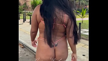 Preview 2 of Big Porn Xxxl - Brazilian married brunette girl in bikini micro on the beach filmed by her husband