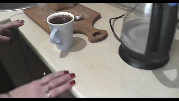 Preview 2 of Panjabi Fuck Old Omans Vedos - Solo. Solo MILF. Beautiful brunette drinks coffee in kitchen in morning,  fingers wet pussy,  gets strong orgasm and squirts. Fingering. Handjob. Pussy masturbation. Masturbate pussy. Squirt. Squirting. Natural tits Milf. Transparent negligee