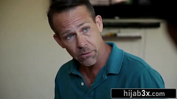 Preview 2 of Caninng Spanking - Hijab-Wearing Black Hottie Fucking Old American Geezer For Citizenship