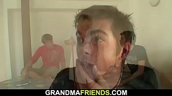Preview 1 of Call Boy Service - Very old blonde pleases two young studs