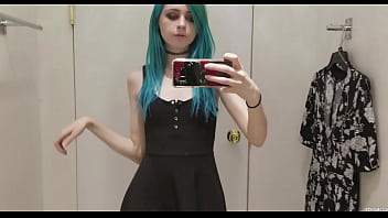 Preview 1 of Incest Sex In Bro And Sis - horny emo teen with blue hairs undressing at bedroom
