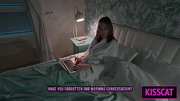 Preview 2 of Wank On Omegle - S2E5: Step mom helps to cum step son in share bed while working till get pussy creampie and facial