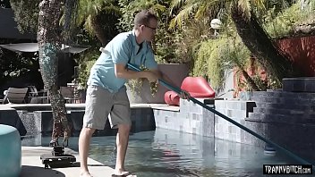 Preview 1 of Xxx Hard With Oil - Pool boy polished a classy small titted trannys asshole