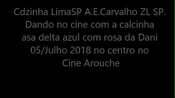 Preview 1 of Ring Gag Forced - Cdzinha LimaSP Dando no cine com a calcinha asa delta azul com rosa modelo jeans da Dani esp de um colega  05 07 2018