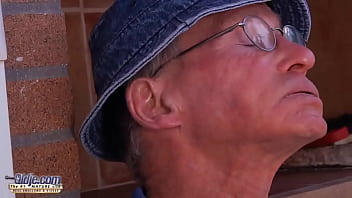Preview 1 of Cars Fucked Footjob - Beautiful teen sucks grandpa outdoor the old man sticks his dick inside her pussy