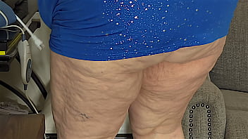 Preview 2 of Teasing Comp - Watch me flash my big whooty white ass and fat pussy close up,  then jerk off your cock and shoot your big cum load for me | bbw ssbbw step granny in beautiful sexy mini dress showing upskirt view hot legs in heels | plump thick curvy busty chubby milf