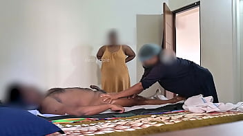 Preview 1 of Bbw Granny With Horny Boy Part 3 - Dick flashing and jerking infront of two massage ladies