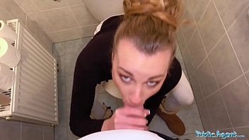 Preview 3 of Gril Porn Z Indo - Public Agent Multiple orgasms as tight pussy stretched in public toilet
