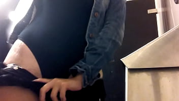 Preview 2 of College Pron Video Dawonlod - Little Jill touches herself in a public bathroom whild daddy waits outside!!