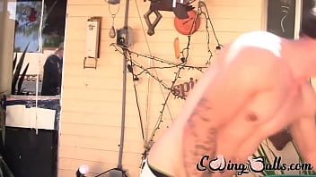 Preview 1 of Tinge Kssing - Bearded young man teases with his balls and jacks off