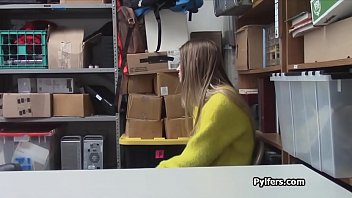 Preview 1 of Upper Floor Birthday - Huge titty teen thief blows guards cock