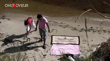 Preview 1 of Sany Leon Xxxsa - Beach Voyeur. Risky sex on public river coast
