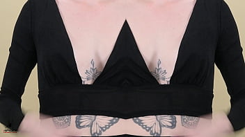 Preview 3 of Mhow Sex Com - Two piece black outfit deep plunging neck lookshot on Kit Summers