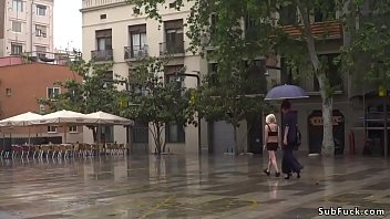 Preview 1 of Japanese Pesbian Tits - Petite Spanish slave d. in the rain