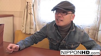 Preview 2 of First Time Blood Sex Video - Hot Japanese babe Blows two dudes