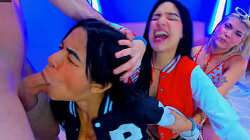 Preview 4 of Video Porn Sayt - Teresa Mia and Jazmin - Rough Throat Fucking - DEPPTHROAT