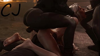 Preview 1 of Cinn Squirt - Adult Ciri from The Witcher 3 gets double penetrated by two Black men