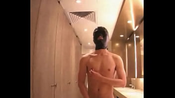 Preview 2 of Japanese Family Table Denar Time - Slave in Hood Masturbating at Public Toilet