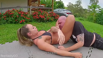 Preview 4 of Dad Sleping Fuck Mom - Muscular Lady squeezing between thighs,  arms and groin