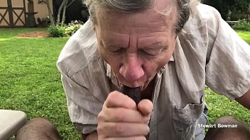 Preview 3 of Adria Rae Get Fucks - Stewart Sucks off a Beautiful and HUGE Big Black Cock outdoors in his private back yard