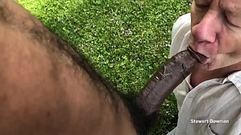 Preview 4 of Adria Rae Get Fucks - Stewart Sucks off a Beautiful and HUGE Big Black Cock outdoors in his private back yard