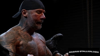 Preview 4 of Blak Old Sax Video - Inked Up Muscle Daddy Smashes Bearded Hunk - Bruce Jones,  Masculine Jason - RagingStallion