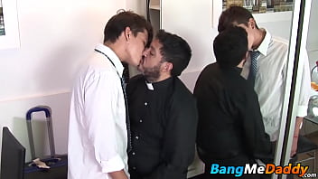 Preview 2 of Tits Threesomes - Hung thrusts fat prick in tight hairy twink asshole