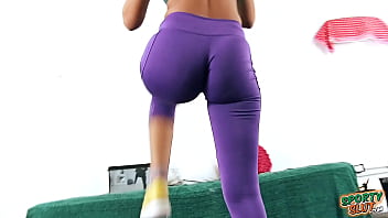 Preview 2 of Blacked Cheet - BIG ROUND ASS and BIG TITS Working Out in Tight Lycra Pants