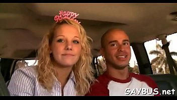 Preview 3 of Sister Forced Brothers Friends - Raunchy one-eyed monster riding with two lusty homo hunks at the car park