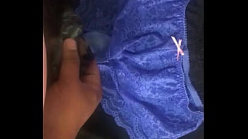 Preview 2 of My Malay Wife Posing - 射在原味藍色全蕾絲內褲上 有汗味 分泌多 用另一件原味套住