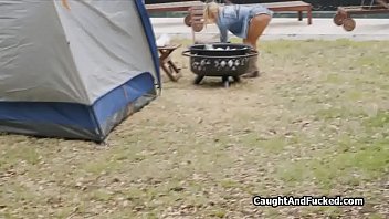 Preview 1 of Usa Love Mom Beauty - Busty teen almost busted on cock while camping