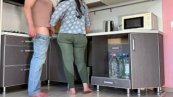 Preview 2 of Ex Gf Massage - In the kitchen,  the stepson took off his stepmom&#039_s pants and fucked her in the ass