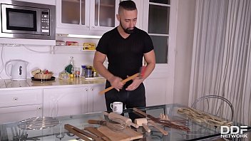 Preview 1 of Latina 1532yoururl - Brunette Slut Cassie Fire Gets t. and Fucked in the Ass in the Kitchen