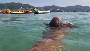Preview 1 of Force White Wife - Monika Fox In Pink Bikini Swims,  Masturbates And Squirts In Sea In Public (Free)