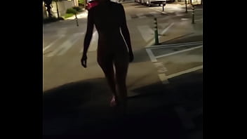 Preview 2 of Ride Strapon Dick - Naked blonde walking down the street