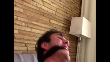 Preview 2 of Squirting Fuck Standing - Peter handgagged,  stuffed mouth with socks and exposed wearing lycra pants 2 FREE