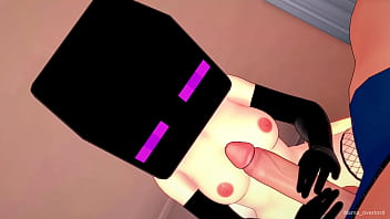 Preview 4 of Japanese Orgasm Female Massage - Enderwoman se quita el traje de ba&ntilde_o para follar viste apretadas medias altas de red (sin censura) (minecraft)