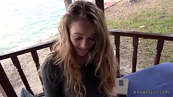 Preview 2 of Maryan Reverra - Brunette teen in stockings fucks outdoor
