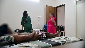 Preview 3 of Lesbian Lubed - Dick flashing to two maids at same time