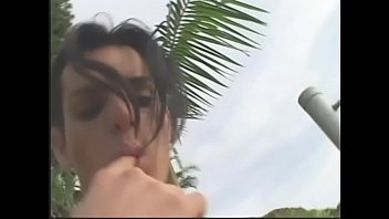 Preview 1 of Xxx Pastan - Dude rails brunette tranny on patio