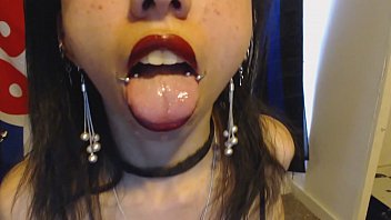 Preview 3 of Gwen Derringer - Goth with Red Lipstick Drools a Whole Lot and Blows Spit Bubbles at You - Spit and Saliva and Lipstick Fetish