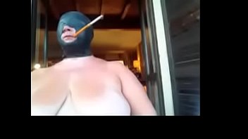 Preview 1 of Brother Sister Xxnx - Slut wife bound,  hooded and smoking with holder even outdoors