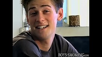 Preview 1 of German Online Sex Trainingsuck - Cute twink smokes while playing with his tender dick
